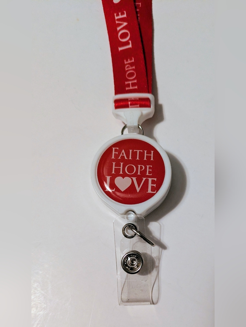Faith Hope Love Red Christian Badge Reel Retractable Lanyard